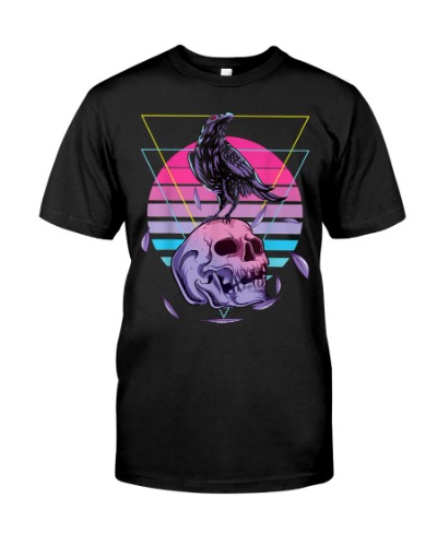 Vaporwave Skull And Crow Retro