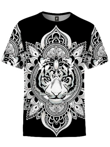 Tiger Mandala Unisex Crew | L / White & Black / Crushed Velvet