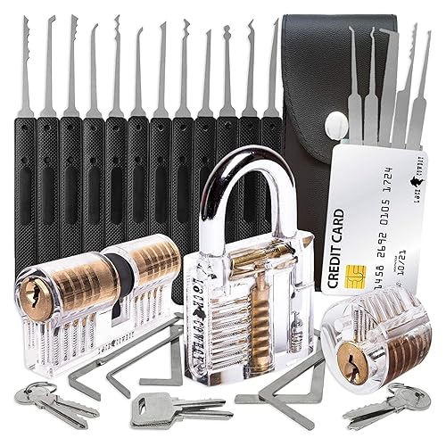 LOCK COWBOY Kit Apri Serrature: Set Professionale 30 Pezzi per Allenamento con 3 Lucchetti Trasparenti, Kit per Aprire Serrature e Strumento per Fare Uscire le Chiave da Serratura con Guida Online