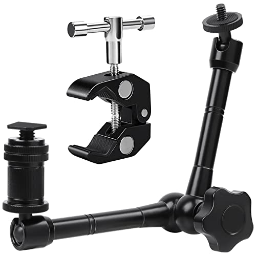 QLOUNI Bras Magique de 11 Pouces Set Bras de Moniteur Magique Bras Articulé Bras Magique + Grande Pince à Crabe pour Caméra DSLR Rig de 15 mm pour Surveiller la Lumière LED - Bras Magique
