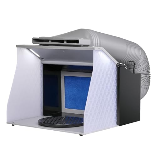 VEVOR Cabine de Peinture Aérographe 405x330 x 355 mm Cabine de Pulvérisation Portable 5,2 m³/min Double Ventilateur Cabine d’Aspiration avec Éclairage LED Plateau Tournant pour Modélisme Bricolage