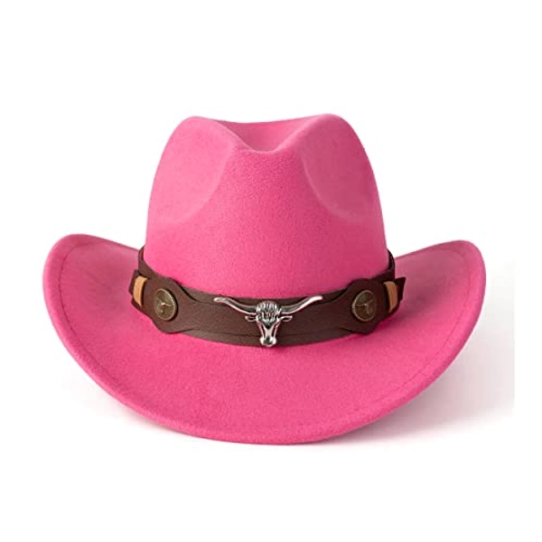 Gossifan Classic Womens Western Cowboy Cowgirl Hats with Wide Belt - Hotpink