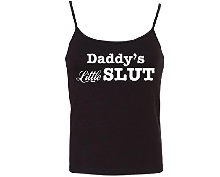 Knaughty Knickers Daddy's Little Slut Fun Flirty Camisole Cami Tank Top Sleep Wear Fitted Scoop Neck - Large - Black