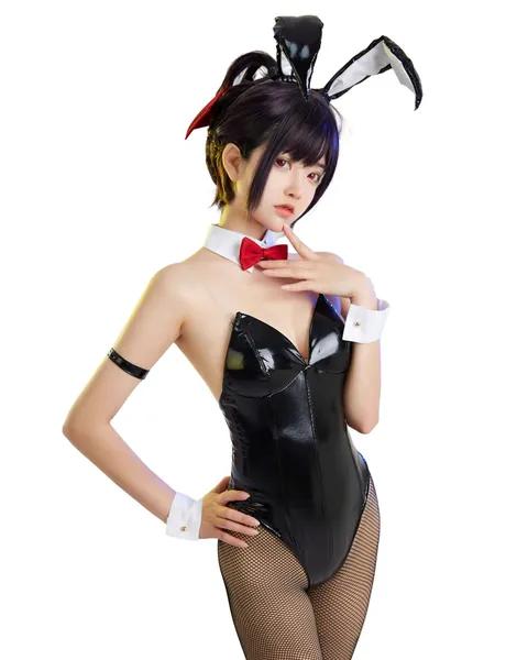 Haiyuu Women Anime Black Pu Leather Bodysuit Cosplay Costume With Bow knot Tie Arm Rings Stockings for Halloween Comic Con