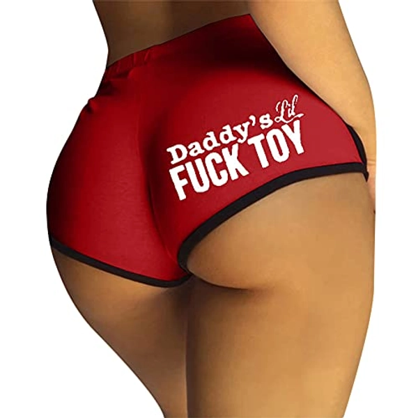 Womens Yoga Booty Shorts Sexy Printed Dance Sport Workout Hot Pants Plus Size Lounge Wear Briefs - Red - Large