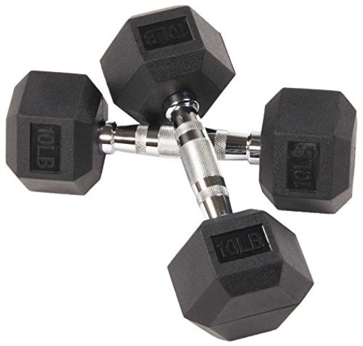 BalanceFrom Rubber Coated Hex Dumbbell Weight Set and Storage Rack, Multiple Packages - B. 10lbs, Pair