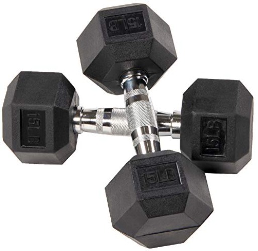 Signature Fitness Premium Rubber Encased Hex Dumbbell Set, Multiple Options - C. 15lbs, Pair