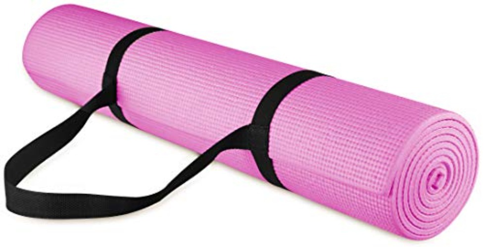 Signature Fitness All Purpose 1/4-Inch High Density Anti-Tear Exercise Yoga Mat with Carrying Strap with Optional Yoga Blocks, Multiple Colors - Pink - Mat Only