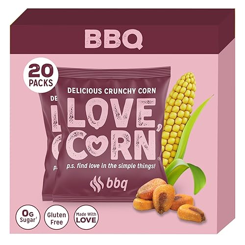 LOVE CORN BBQ 0.7oz x 20 Bags - Delicious Crunchy Corn - Healthy Family Snacks - Gluten Free, Kosher, NON-GMO - Alternative for Chips, Nuts, Crackers & Pretzels - Perfect for Charcuterie Boards - Barbecue