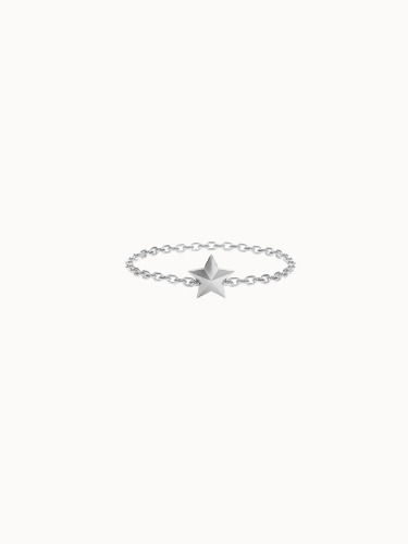 Solid Gold Star Chain Ring - White Gold - M 1/2 (US 6.75)