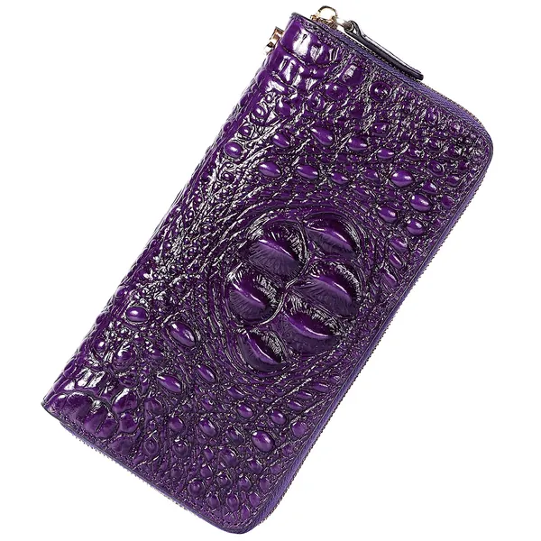 PIJUSHI Wristlet Wallet Crocodile Leather Wallets for Women Ladies Clutch Purse - One Size 1058 Violet Croco