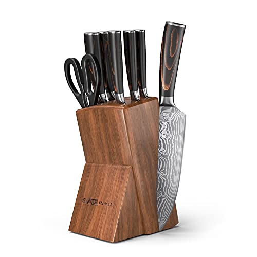 Yatoshi 13 Knife Block Set - Pro Kitchen Knife Set Ultra Sharp High Carbon Stainless Steel with Ergonomic Handle - 5 Block