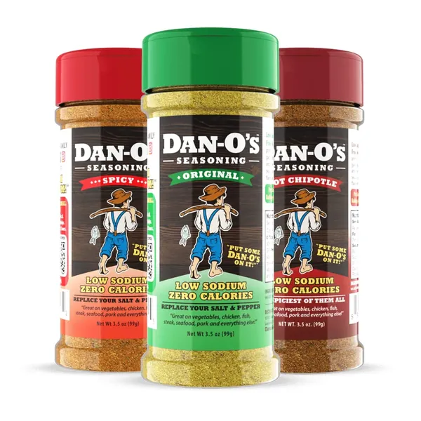 Dan-O's Seasoning 3 Count Bundle - Original, Hot Chipotle, & Spicy Flavors | All Natural | Sugar Free | Keto | All Purpose Seasonings | Vegetable Seasoning | Meat Seasoning | Low Sodium Seasoning | Cooking Spices | 3 Pack (3.5 Ounce) - 