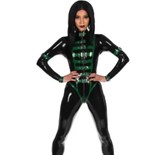 Libidex | Radley Catsuit (black base, plum straps)