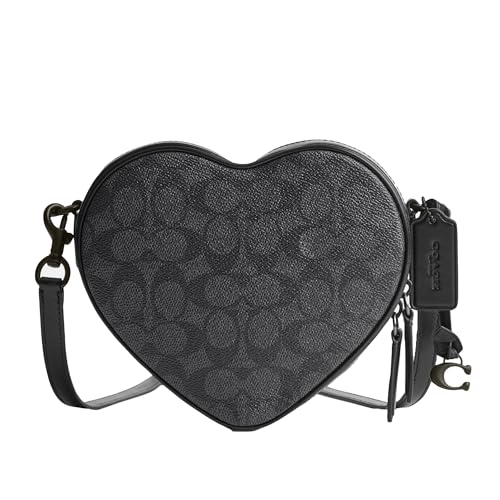 Coach Womens Coach Black Collection Coated Canvas Signature Heart Crossbody - One Size - Charcoal, Black