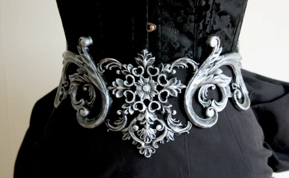 Silver Filigree Metallic Rubber Belt Steampunk Gothic Fairy Elf Baroque