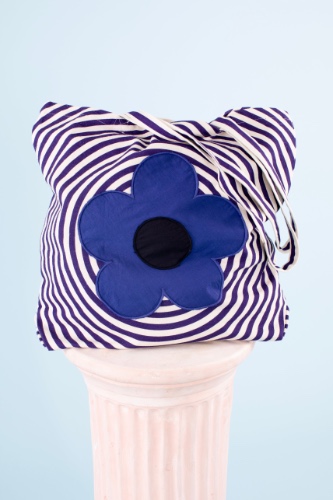 Flower Vortex Tote - Indigo/Ivory Stripe 