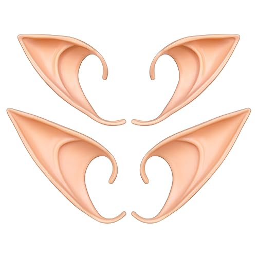 Aomig Orecchie da Elfo, 2 Pz Orecchie da Fata Orecchio Elfo in Lattice Elfo, Orecchie Folletto per Cosplayper Halloween Costume Cosplay Festa Natale - Grande + Piccolo