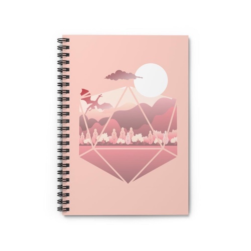 Polyhedral Pink Dragon Spiral Notebook (Rule Line) - One Size