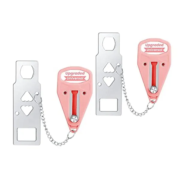 
                            Portable Door Lock Home Security Door Locker Travel Lockdown Locks for Additional Safety and Privacy Perfect for Traveling Hotel Home Apartment College-(Pink)-2 Pack)
                        