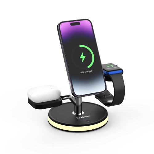 Brookstone 3-in-1 Wireless Charging Station Magnetic Charging Fast Wireless Charger Stand for iPhone 15,14,13,12 Pro Max Series, All iWatch Series & Android Phone with Qi Charging - Black