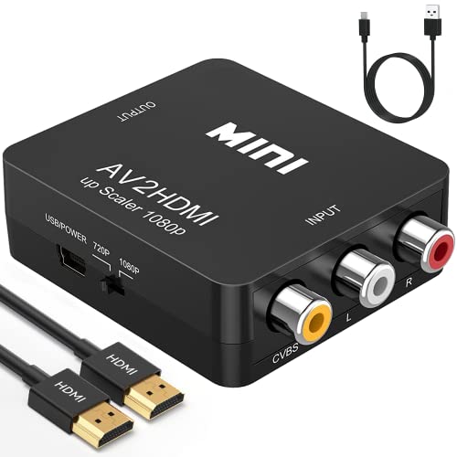 ABLEWE RCA to HDMI,AV to HDMI Converter, 1080P Mini RCA Composite CVBS Video Audio Converter Adapter Supporting PAL/NTSC for TV/PC/ PS3/ STB/Xbox VHS/VCR/Blue-Ray DVD Players - AV+HDMI Cable