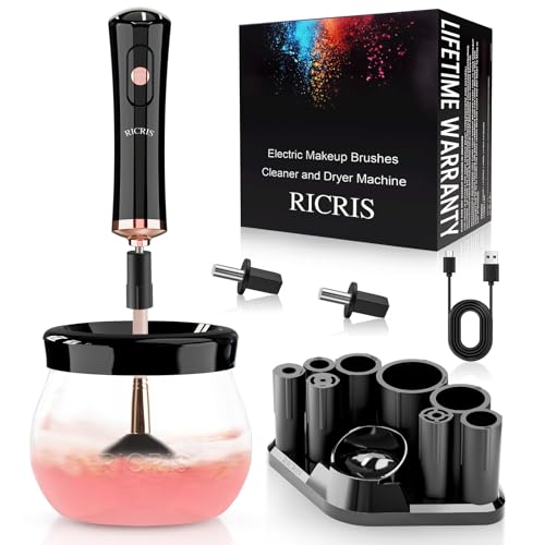 RICRIS Premium Makeup Brush Cleaner Dryer Super-Fast Electric Brush Cleaner Machine Automatic Brush Cleaner Spinner Makeup Brush Tools (Black) - Black