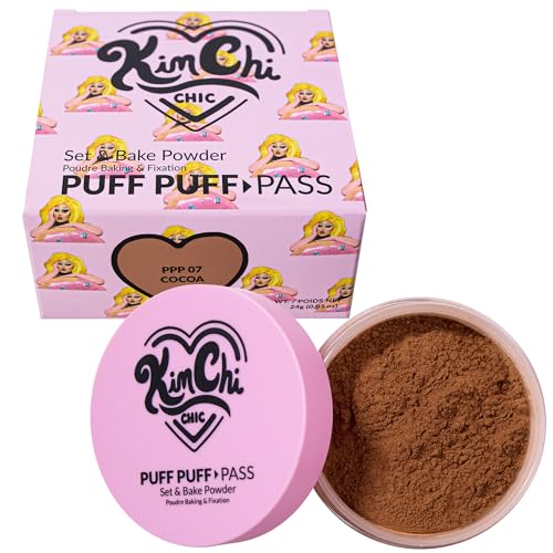 Kimchi Chic Beauty Puff Puff Pass Set and Bake Powder, Loose Face Powder with Extra Fluffy Setting Powder Puff, Soft Brown Face Makeup for Uneven Skin Tone, 07 Cocoa - Cocoa