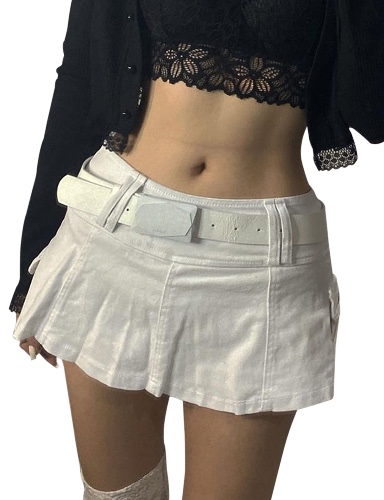 MISSACTIVER Women’s Low Waist Jeans Skirt Zipper Back 90S Streetwear Patchwork A-line Mini Skirt with Pockets