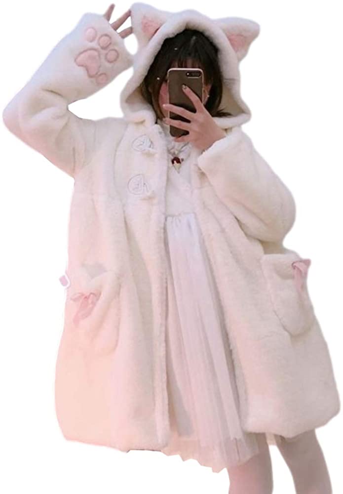 BZB Kawaii Anime Cute Rabbit Ears Hooded For Women Sweet Lovely Plush Velvet Lolita Warm Coat Jacket Parka