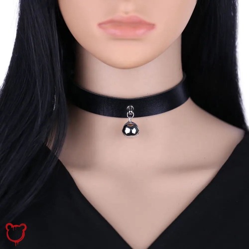 Leather Bell Pendant Collar - Black / Bell