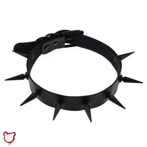 Spike Leather Collar - black