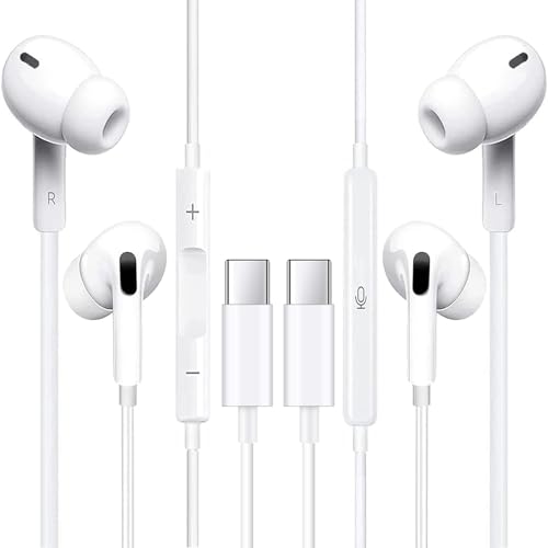 USB C Headphones Pack of 2, Type C Wired Earbuds, in-Ear Headphones with Microphone Noise Canceling Stereo, Earphones Compatible with Samsung S23/S23Ultra/Android/iPad Pro and Most USB C Devices - White-20