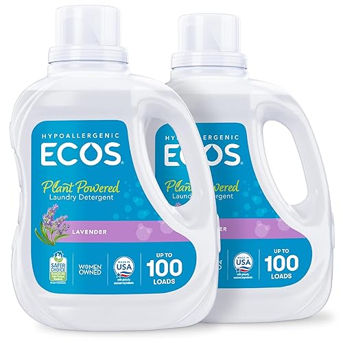 ECOS Laundry Detergent Liquid, 200 Loads - Dermatologist Tested Laundry Soap - Hypoallergenic, EPA Safer Choice Certified, Plant-Powered - Lavender, 100 Fl Oz (Pack of 2) - Lavender - 100 Fl Oz (Pack of 2)