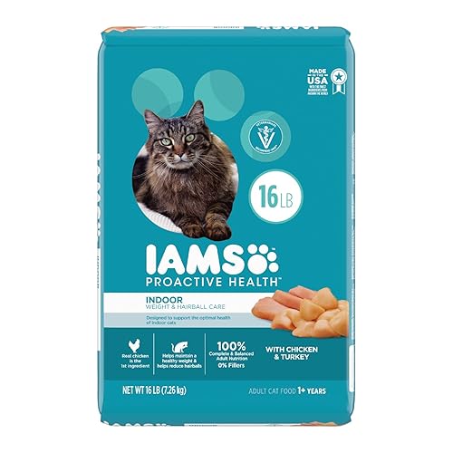 IAMS PROACTIVE HEALTH Adult Indoor Weight Control & Hairball Care Dry Cat Food with Chicken & Turkey Cat Kibble, 16 lb. Bag - Chicken - 16 Pound (Pack of 1)