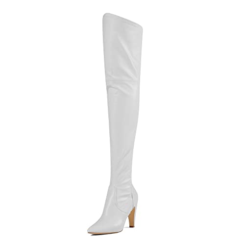 DREAM PAIRS Women's Thigh High Boots Over The Knee Heels Long Sexy Pointed Toe Boots - 6 - White/Pu