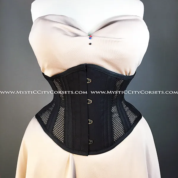 MCC6 Black Cotton-Sport Mesh Waspie Underbust Corset