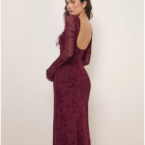 Shaleed Dress In Botanical Flower Maroon