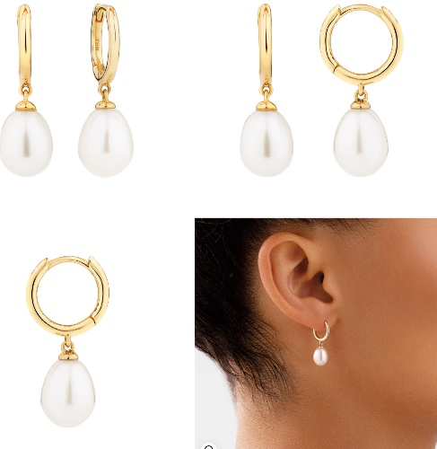 Hoop Earrings with Cultured Freshwater Pearls in 10kt Yellow Gold