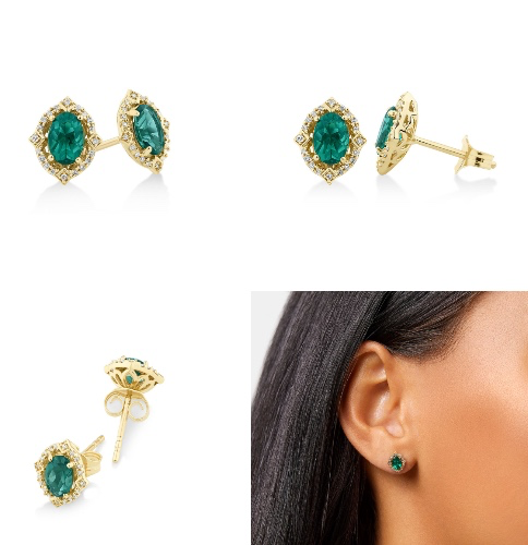 Emerald & Diamonds Halo Earrings