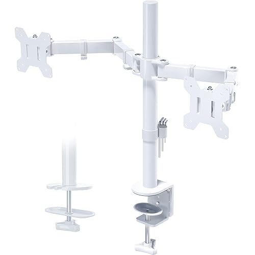BONTEC Support Ecran PC 2 Ecran pour Moniteurs de 13-27 Pouces, Bras Ecran PC Réglable en Hauteur, Inclinable, Rotatif et Pivotant, Charge Max 10kg par Bras, VESA 75/100, Blanc - Blanc