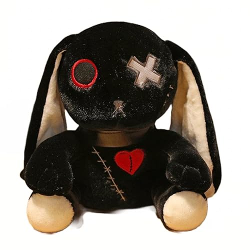 Spooky Goth Plush Bunny, Crazy Scrump Dreadful Stuffed Easter Rabbit Animal Pillow Soft Pink Huggable Lovely Plushie Dolls Gifts For Halloween,12in (Black) - Black