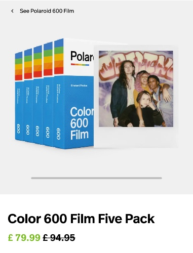 Polaroid film 5 pack. Colour
