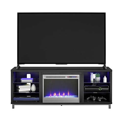 Ameriwood Home Lumina Fireplace TV Stand, Black Oak, Holds TVs up to 70", Modern Entertainment Center with RGB LED Lights - Black Oak - TVs up to 70"