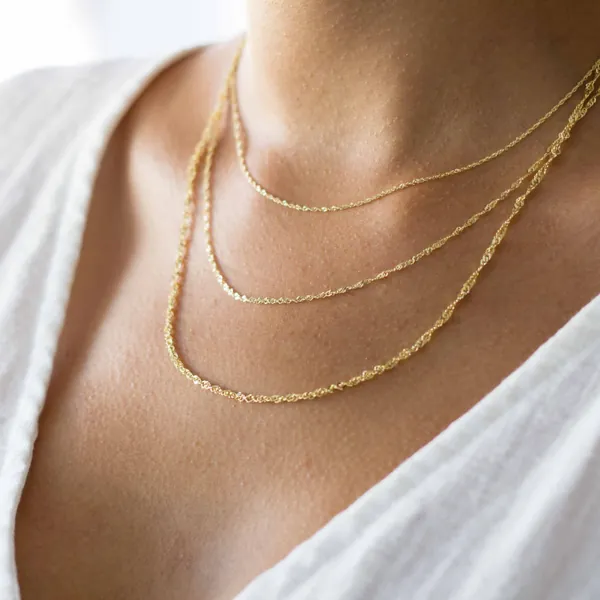 Solid 14K Gold Singapore Chain Necklace