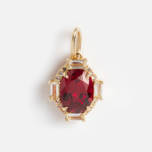 Solid Gold Vintage Inspired Birthstone Charm | Ruby