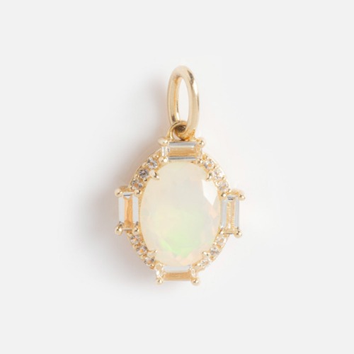 Solid Gold Vintage Inspired Birthstone Charm | Opal