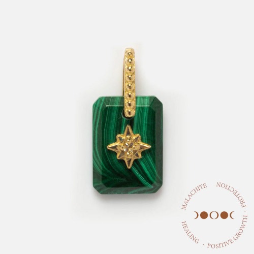 Solid Gold Crystal Amulet Charm for Manifestation | Malachite