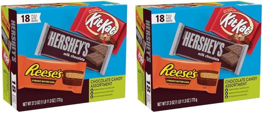 HERSHEY'S, KIT KAT and REESE'S Assorted Milk Chocolate, Full Size Easter Candy Bar Variety Box, 27.3 oz (18 Count) (Pack of 2) - Milk Chocolate - 18 Count (Pack of 2)