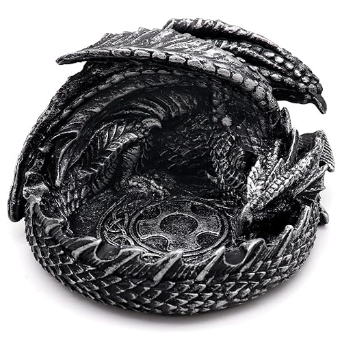 Haxtec Dragon Dice Jail Guardian DND Dice Tray Holder Dungeons and Dragons Accessories Novelty DM RPG Gift Dragon Statue Decor(Antique Silver) - Antique Silver